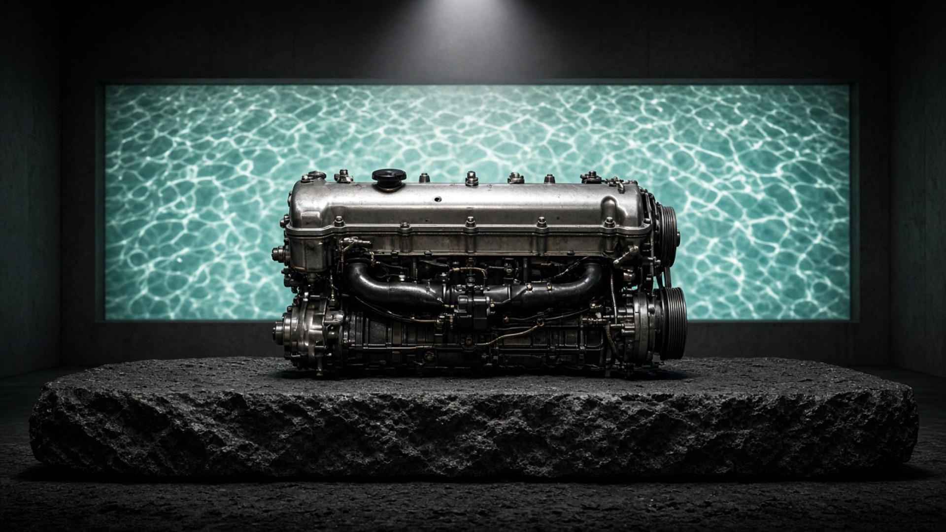 Inline-six on a dark bench